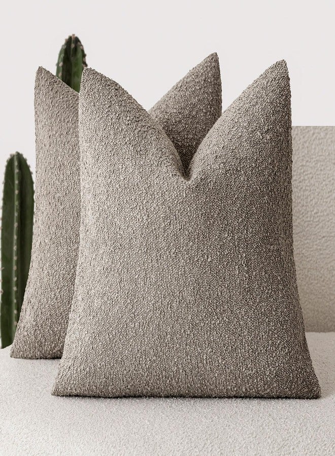 Foindtower Set of 2, Decorative Textured Boucle Throw Pillow Covers Accent Solid Pillow Cases Neutral Soft Cozy Couch Cushion Case for Chair Sofa Bedroom Living Room Home Decor 24x24 Inch Light Taupe - Image 1